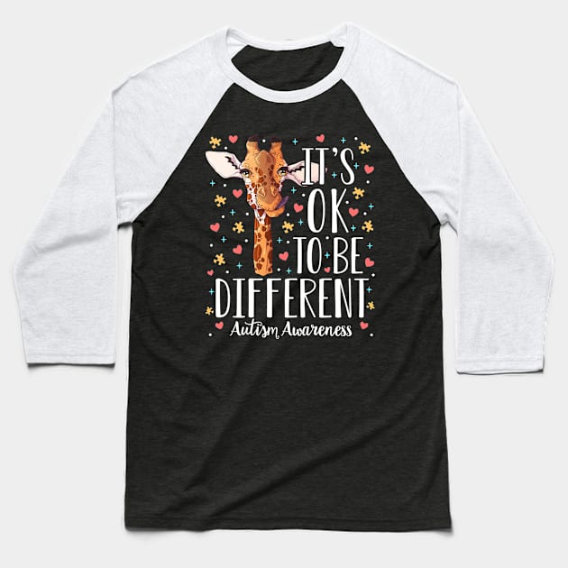 Autism Awareness Giraffe It's Ok to Be Different Autistic Baseball T-Shirt by CreativeShirt